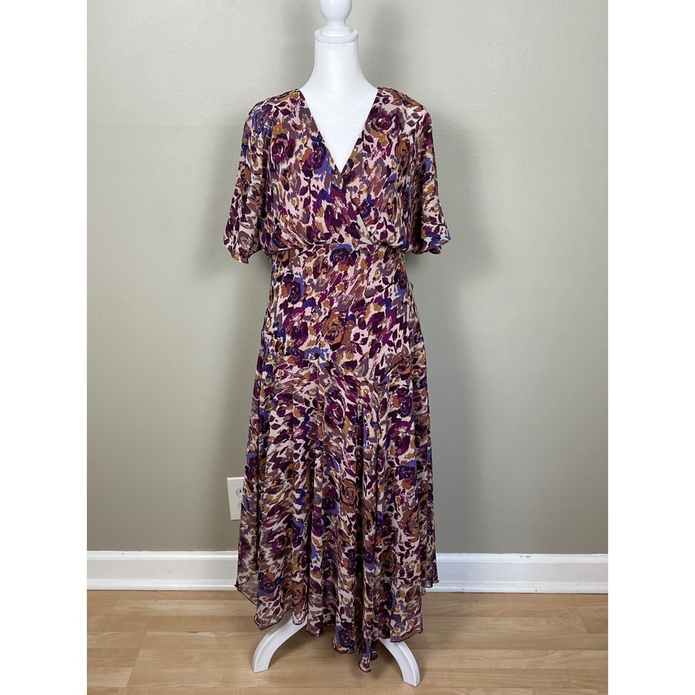 Chris McLaughlin Berry Floral Metallic Faux Wrap Midi Dress R1D65280MCM 14